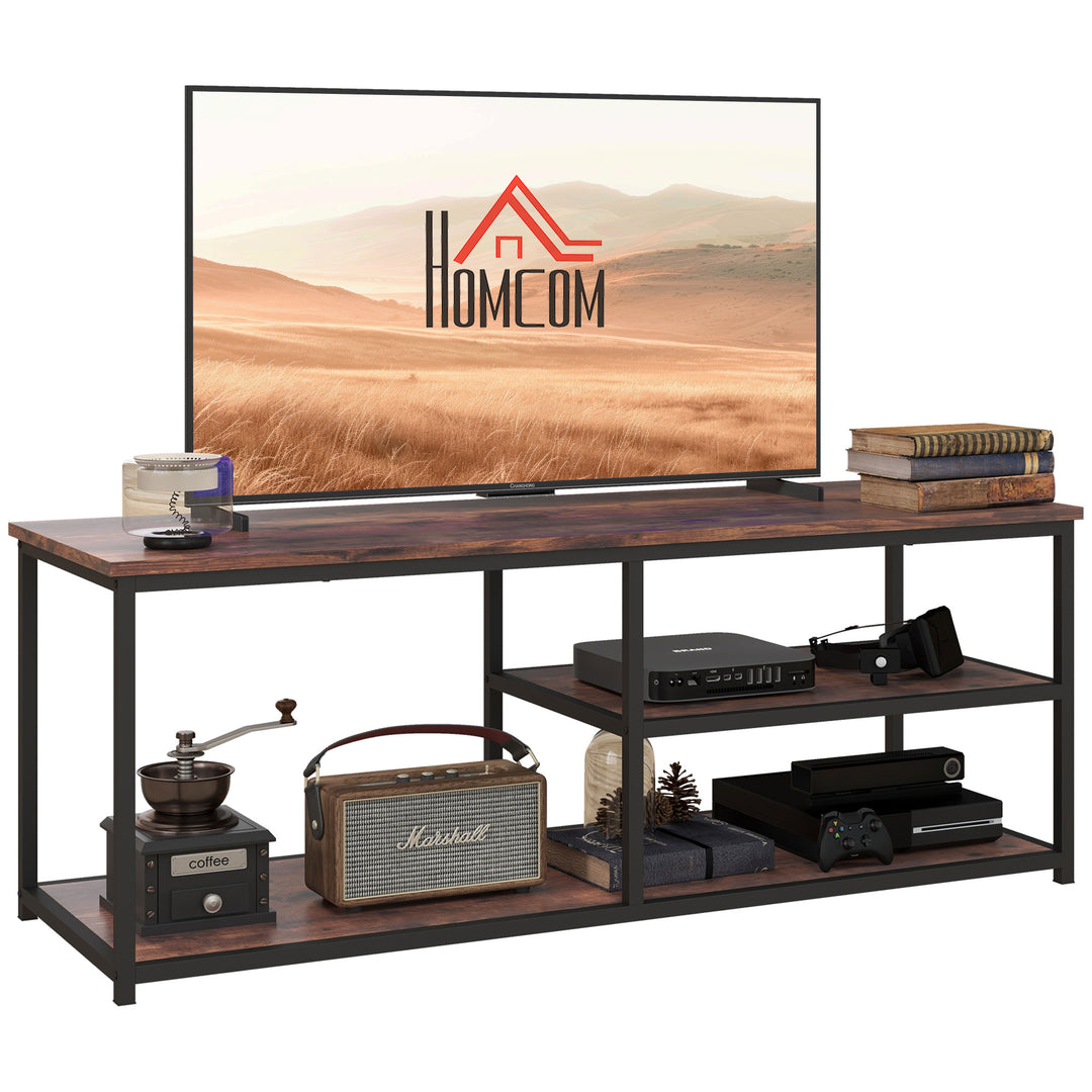 TV Unit for 55 inch TVs, Industrial TV Table with 2 Storage Shelves and Metal Frame, Entertainment Unit For living Room, Rustic Brown