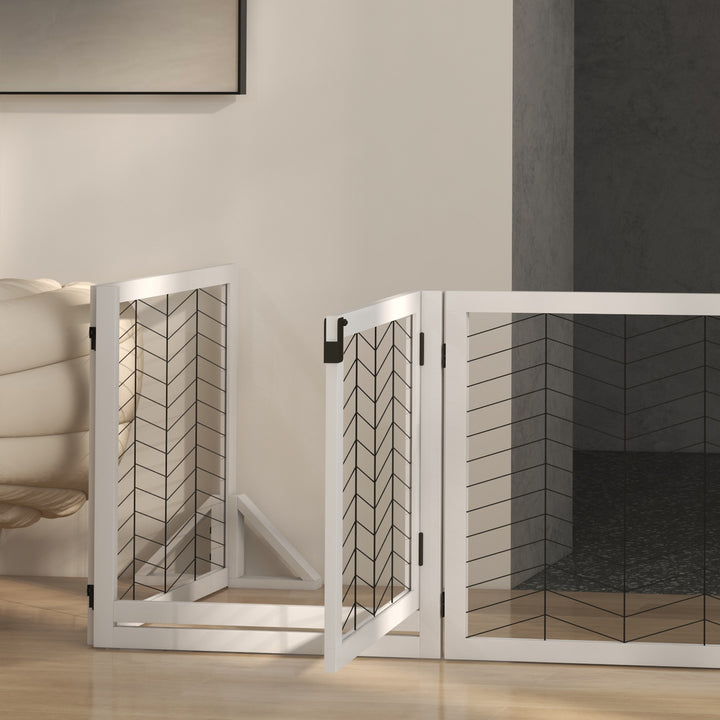 8 Panels Foldable Pet Gate with Support Feet, for House, Doorway, Stairs, Small and Medium Dogs - White