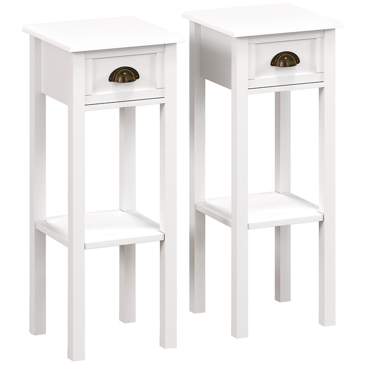 2-Tier Side Tables Set of 2 with Drawer and Shelf, 2 Pieces Bedside Ta