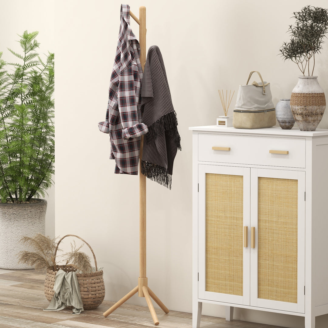 HOMCOM Eight-Hook Wooden Coat Rack - Natural | Aosom UK