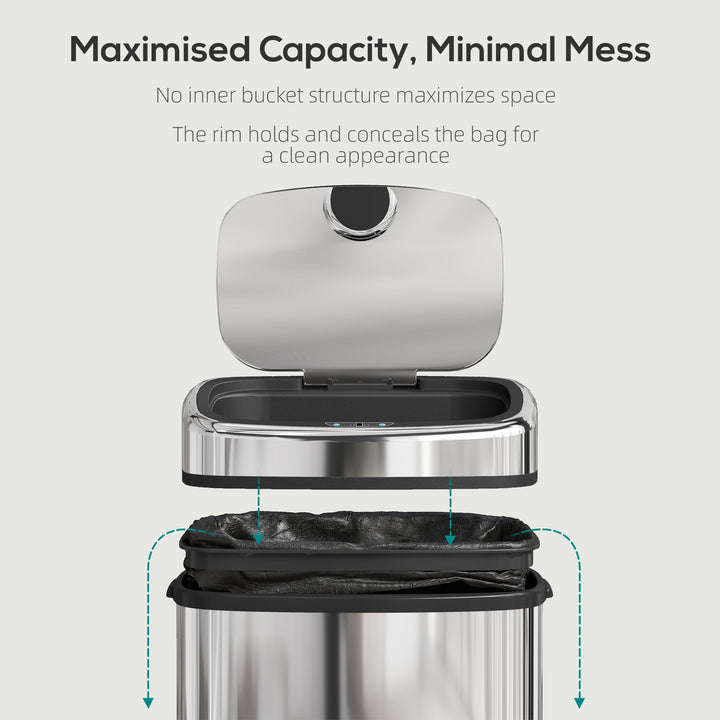 50L Stainless Steel Sensor Bin - Silver Tone