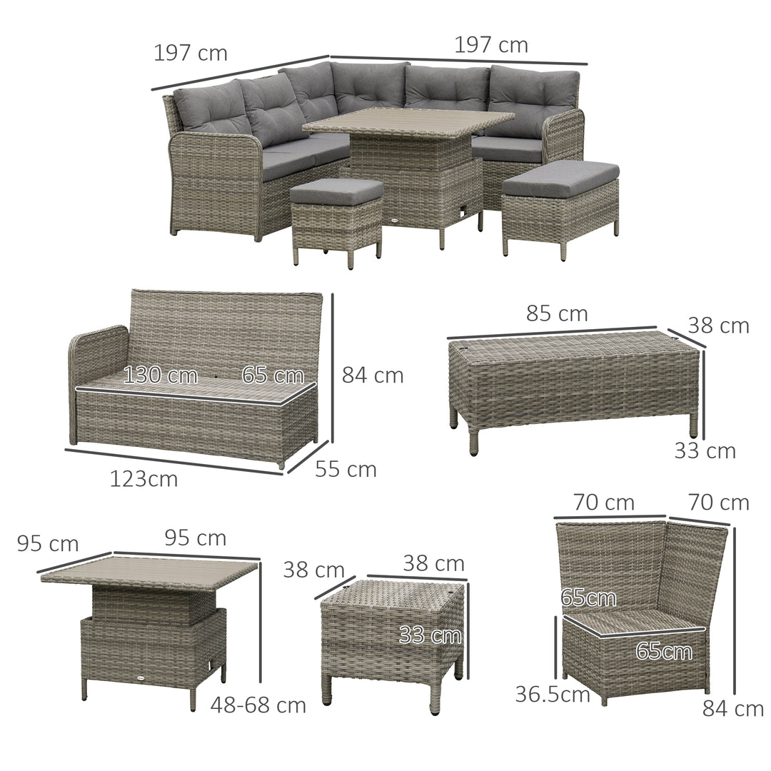 Outsunny 6 Pieces Outdoor PE Rattan Garden Furniture, Patio Wicker Sectional Conversation Corner Sofa w/ Soft Padded Cushion & Liftable Coffee Table