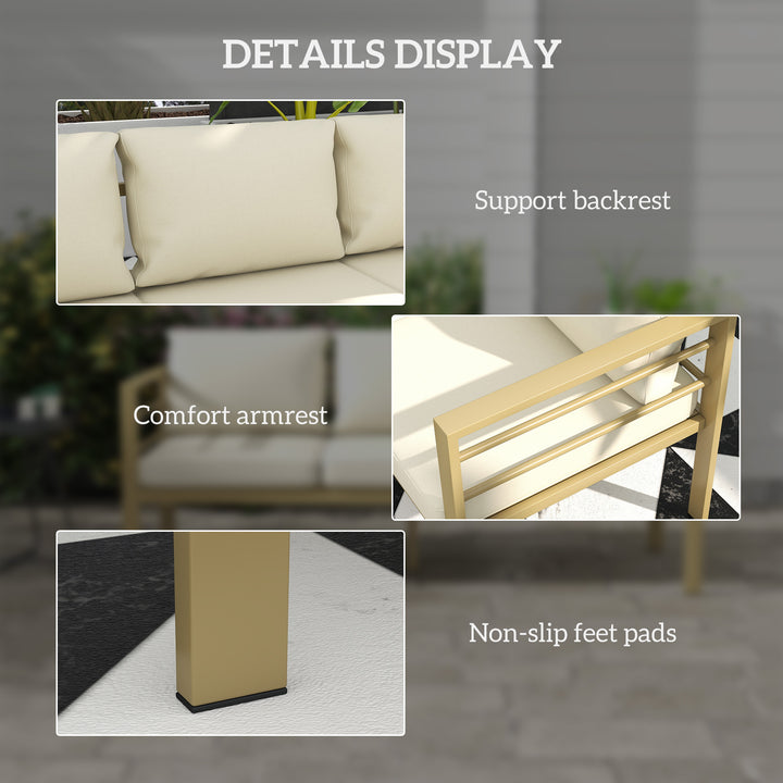Garden Bench with Cushions, 3-Seater Sofa with Backrest, Armrest and B