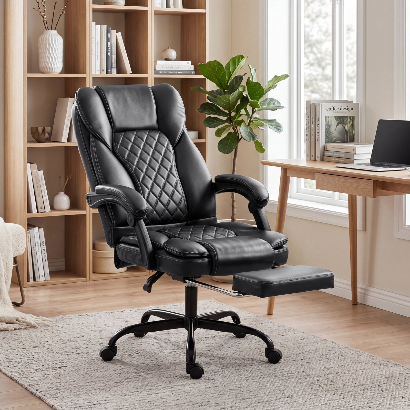 Executive Home Office Chair Reclining Function Footrest Computer Desk 