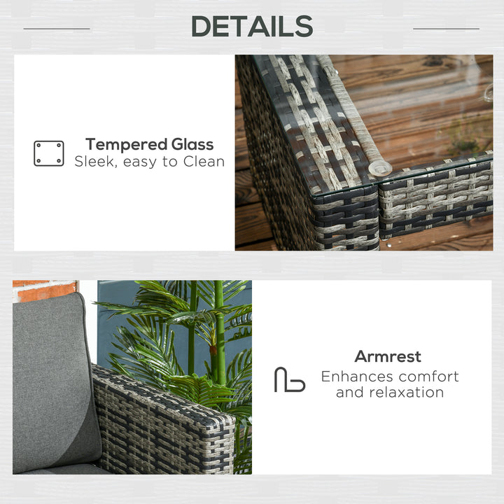 6 Piece Rattan Garden Furniture Set, 8-Seater Outdoor Sofa Sectional with 3 Cushioned Loveseat 2 Footstools Table Grey