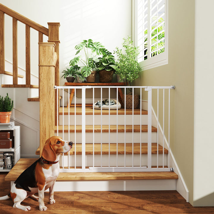 Dog Gate Pet Safety Gate Stair Barrier Pressure Fit Adjustable 76-82/86-97/101-107 cm, White