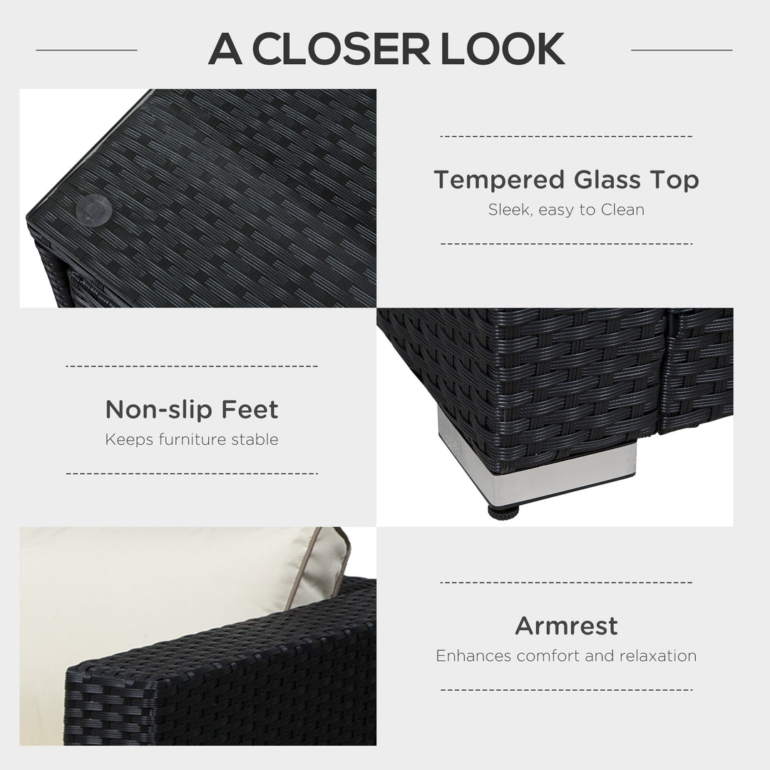 MCL 4 Pieces Rattan Garden Furniture Set, 4 Seater Corner Sofa Set with Storage Box, 2 Drawers Coffee Table, Loveseats with Cushions, Wicker Garden Conservatory Furniture for Balcony, Black