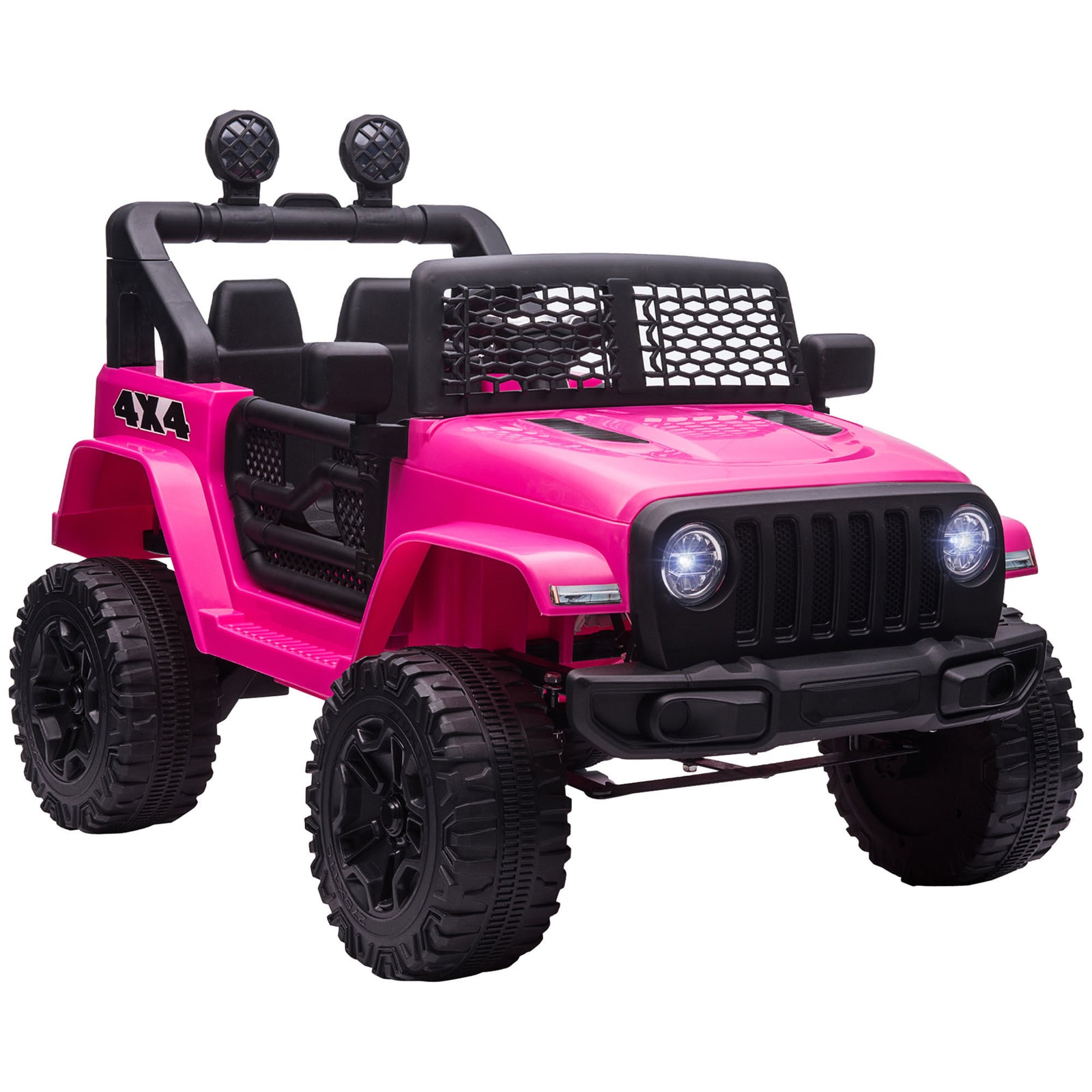 Kids Electric Ride On Car 12V Off Road Toy with Parental Remote Control 2 Motors Horn Lights Suspension Wheels for 3-6 Years Old Pink