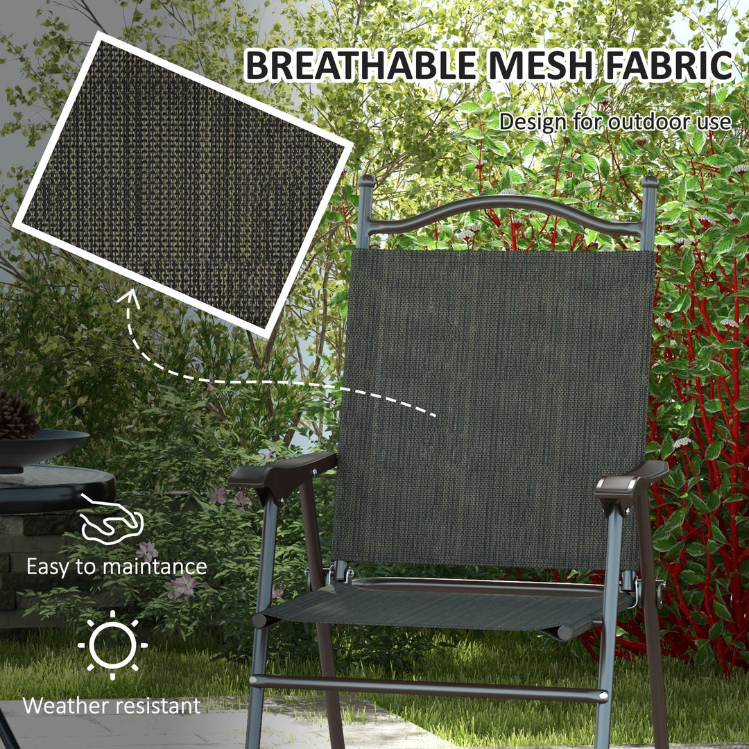 Set of Two Folding Garden Chairs, with Fabric Mesh Seats - Dark Brown