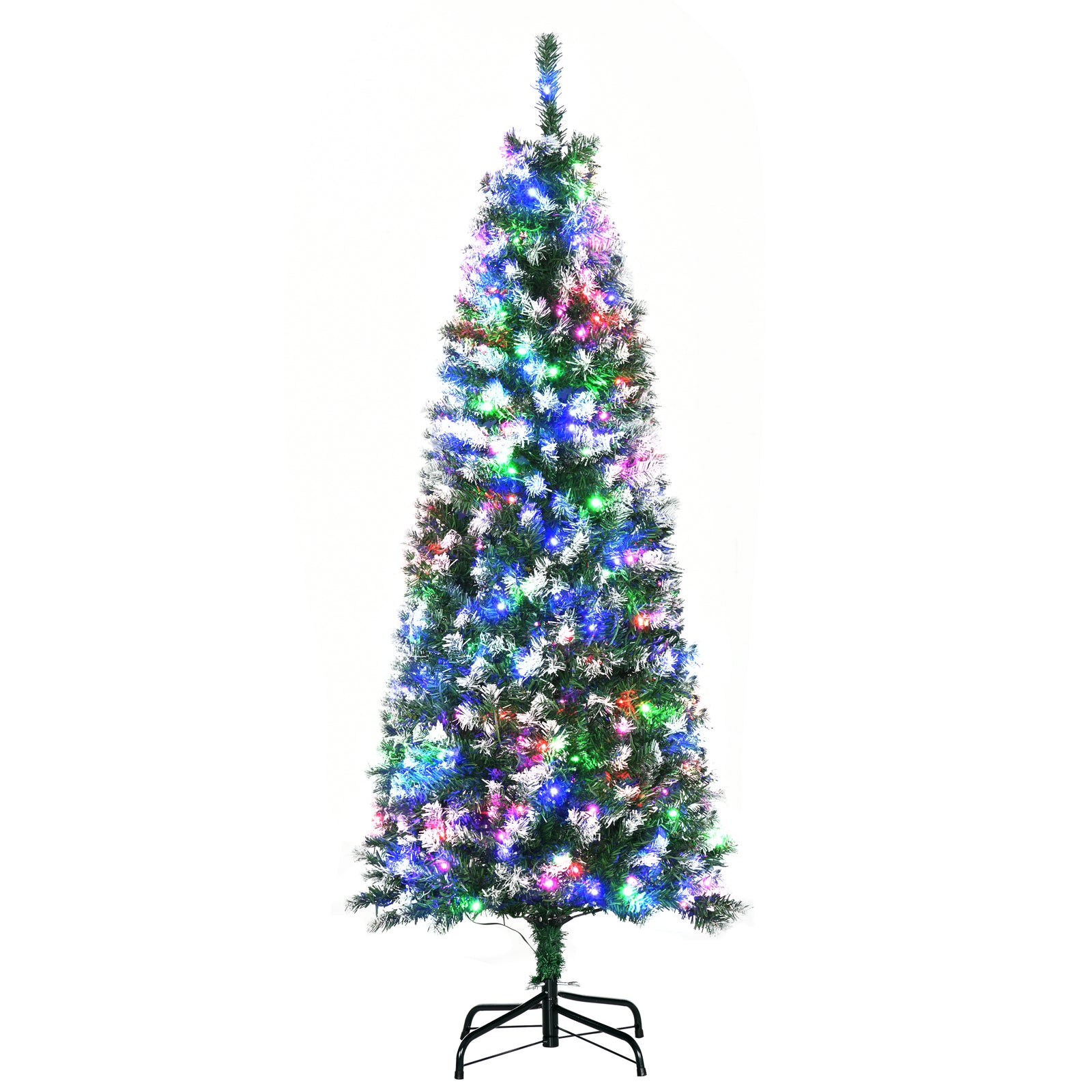 5FT Tall Prelit Pencil Slim Artificial Christmas Tree with Realistic Branches, 250 Colourful LED Lights and 408 Tips, Xmas Decoration, Green