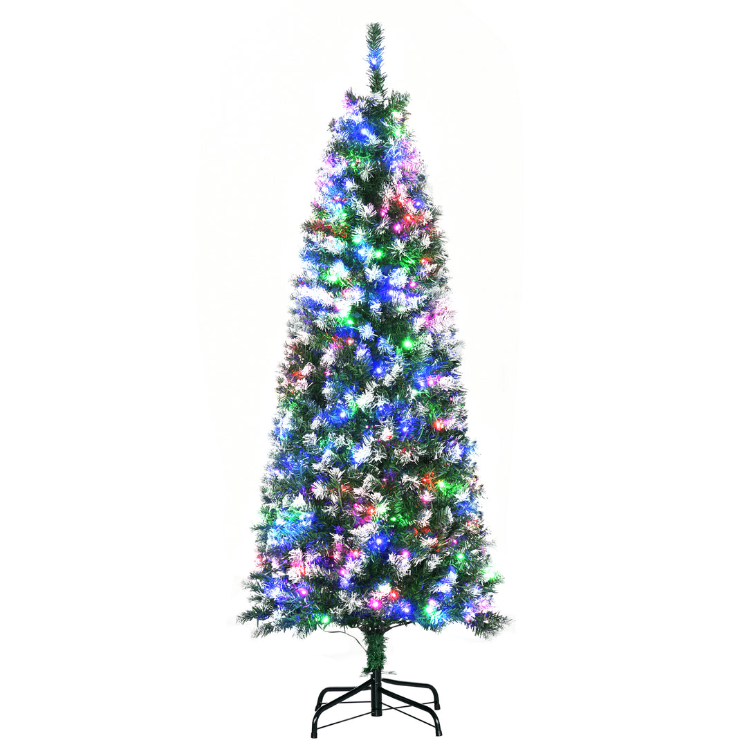 MCL 5FT Tall Prelit Pencil Slim Artificial Christmas Tree with Realistic Branches, 250 Colourful LED Lights and 408 Tips, Xmas Decoration, Green