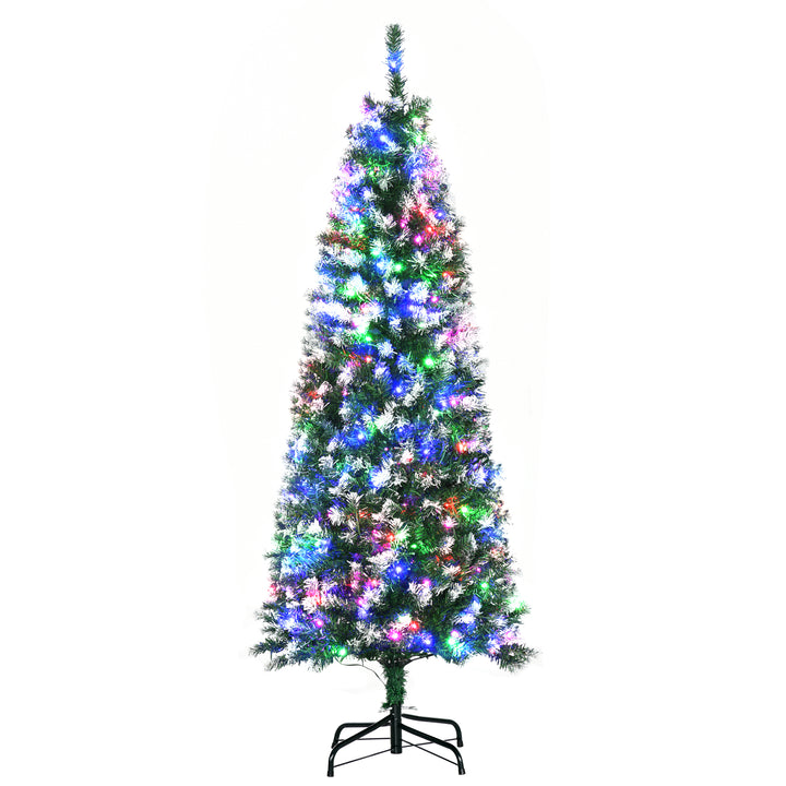 MCL 5FT Tall Prelit Pencil Slim Artificial Christmas Tree with Realistic Branches, 250 Colourful LED Lights and 408 Tips, Xmas Decoration, Green