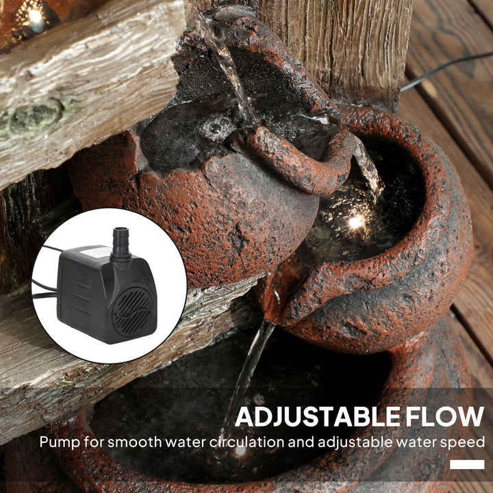2-in-1 Waterfall Fountain with Birdhouse, Resin Garden Water Fountain with LED Lights Pump, Cascading Garden Water Feature with Tree Trunk Design, Multi-colour