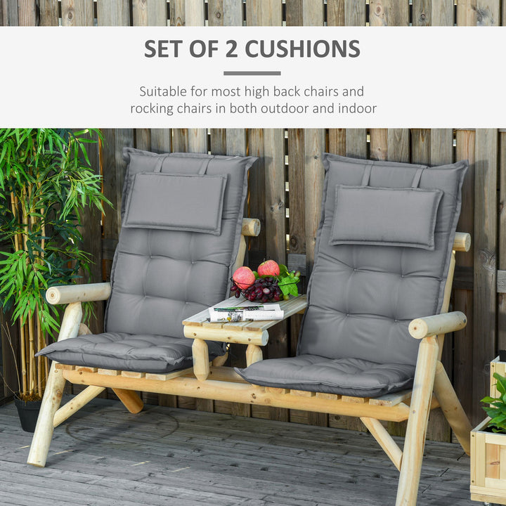 Set of 2 Outdoor Chair Cushions, High Back Padded Patio Chair with Pillow for Indoor and Outdoor Use, Dark Grey