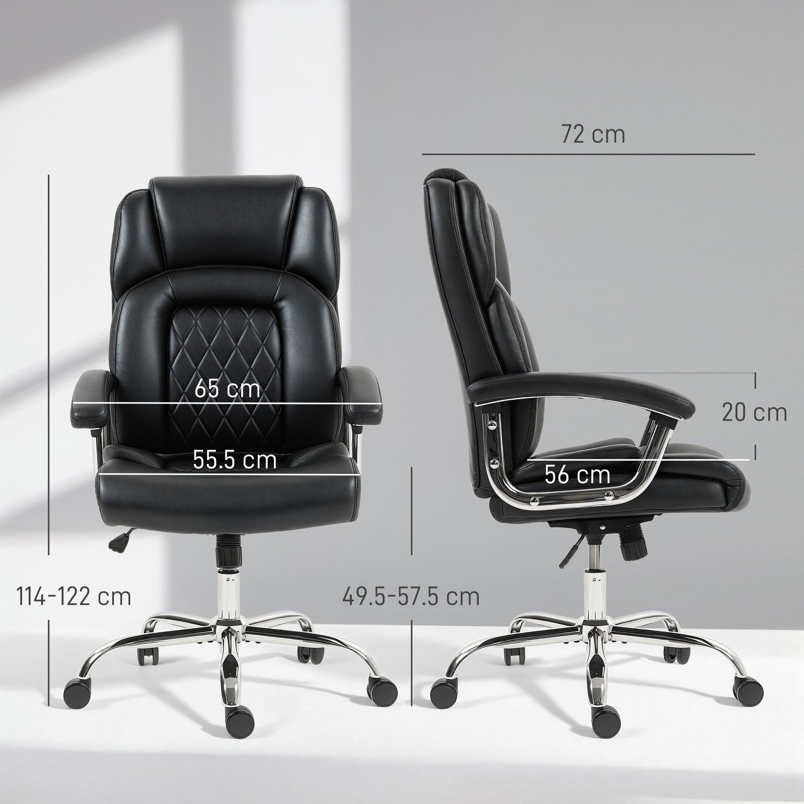 Big and Tall Office Chair 180kg with Spring Cushion, PU Leather - Blac