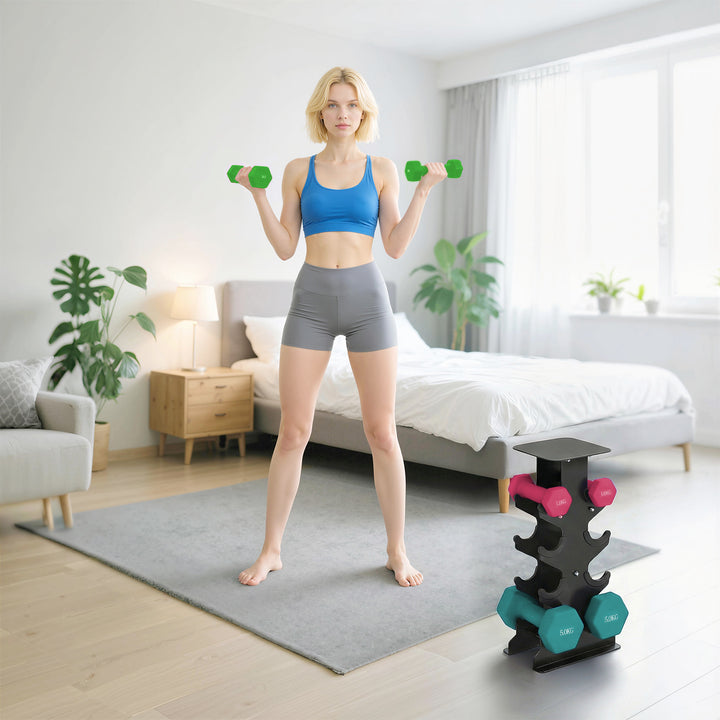 Hex Dumbbells Set with Dumbbell Rack, Non Slip Hand Weights for Home G