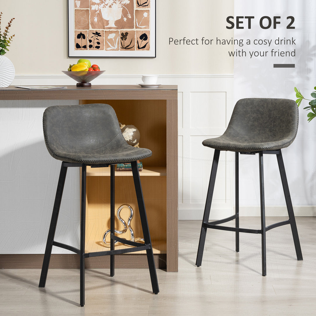 MCL Bar Stools Set of 2, PU Leather Dining Stools with Backrest, Footrest, for Kitchen, Counter, Breakfast Bar, Grey