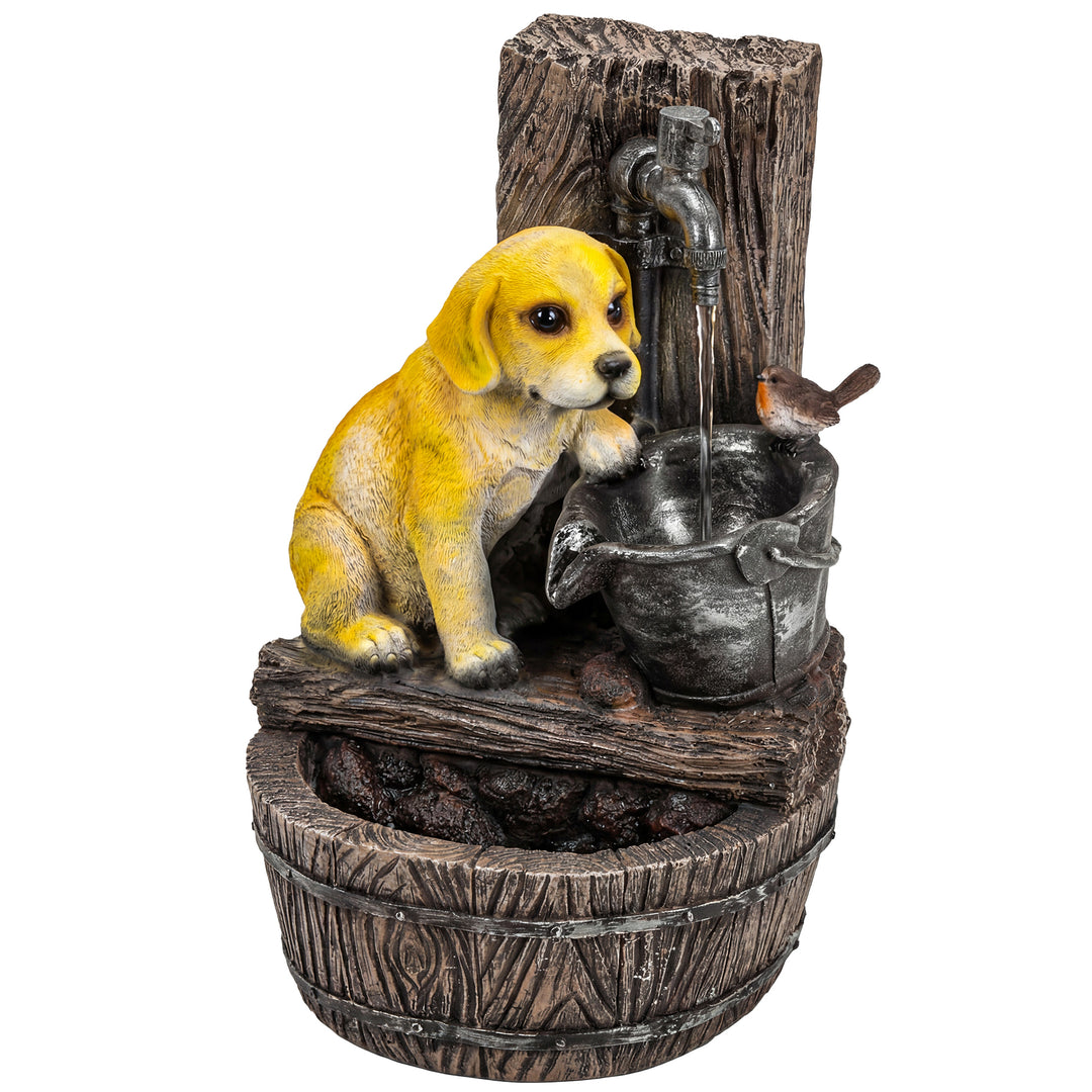 Garden Water Feature with 3-Tier Rustic Puppy Design, Freestanding Res