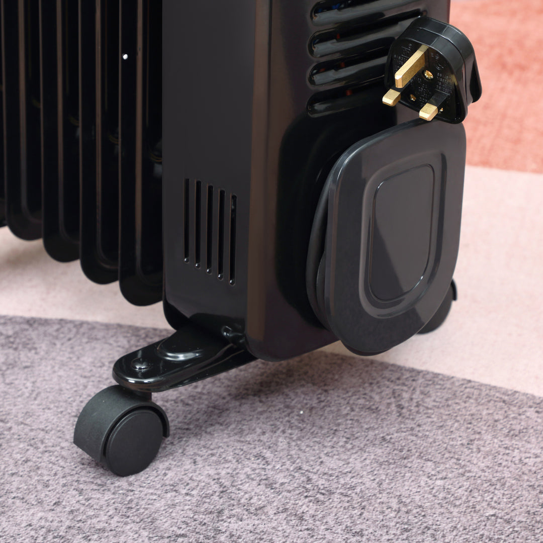 1500W Digital Oil Filled Radiator, 7 Fin, Portable Electric Heater with LED Display, Built-in Timer, 3 Heat Settings, Safety Cut-Off and Remote Control, Black