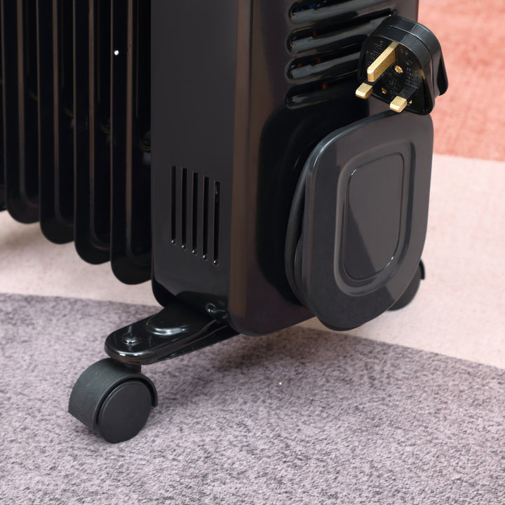 1500W Digital Oil Filled Radiator, 7 Fin, Portable Electric Heater with LED Display, Built-in Timer, 3 Heat Settings, Safety Cut-Off and Remote Control, Black