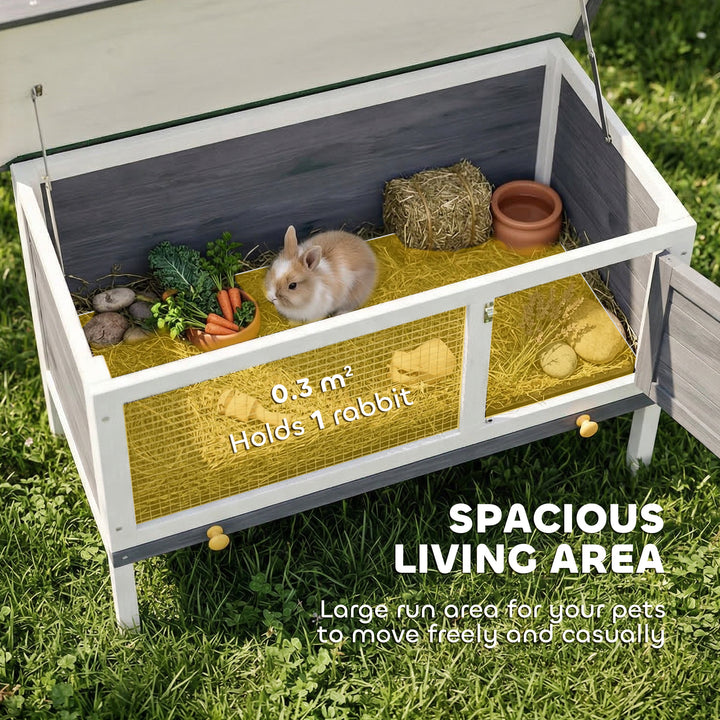 Wooden Rabbit Hutch, Guinea Pig Hutch with Asphalt Roof, Outdoor Eleva