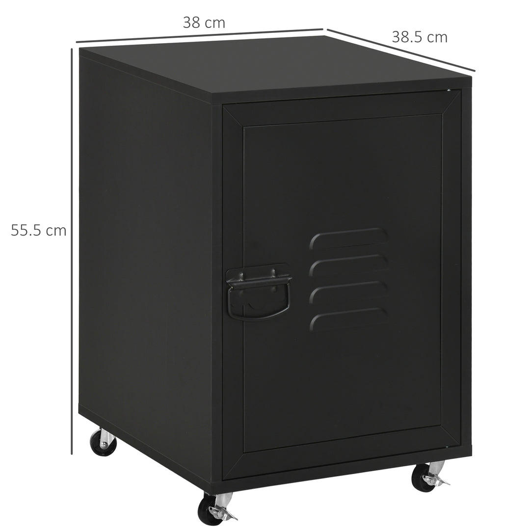 Rolling Metal Storage Locker Cabinet, Industrial Mobile Lockable Cabinet with Adjustable Shelf and Wheels for Home Office Living Room, Black