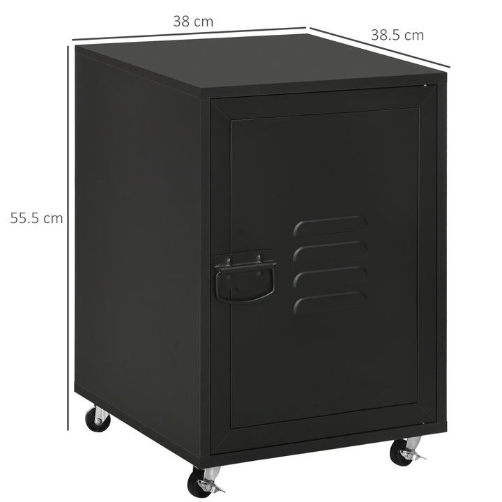 Rolling Metal Storage Locker Cabinet, Industrial Mobile Lockable Cabinet with Adjustable Shelf and Wheels for Home Office Living Room, Black