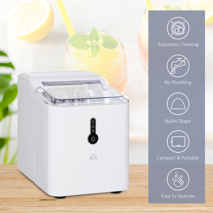Ice Maker Machine, 1.5L Countertop Ice Cube Maker with Self-Cleaning, 9 Cubes Ready in 8 Mins, 12kg in 24 Hrs, No Plumbing with Basket, White