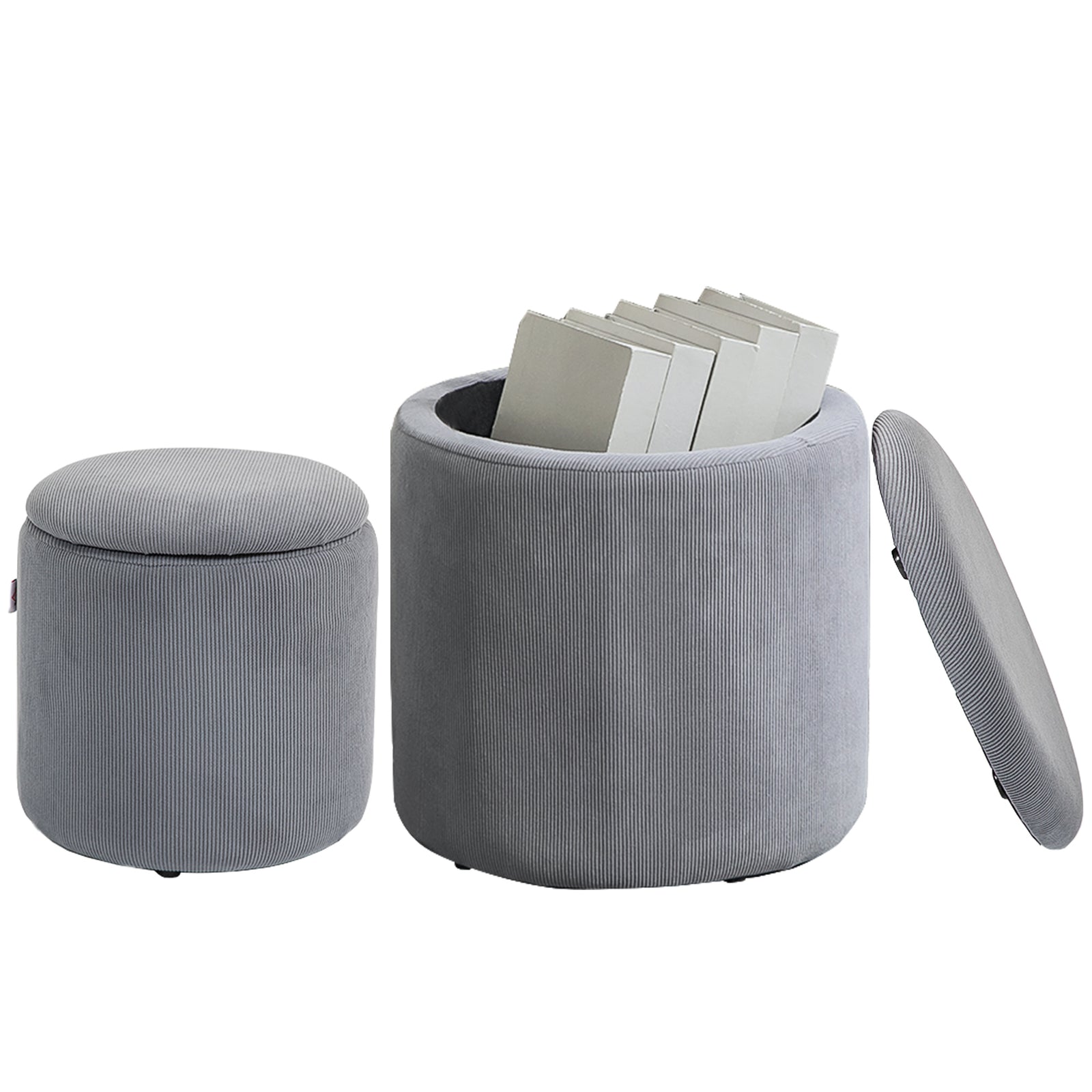 Set of Two Corduroy Storage Ottomans - Grey