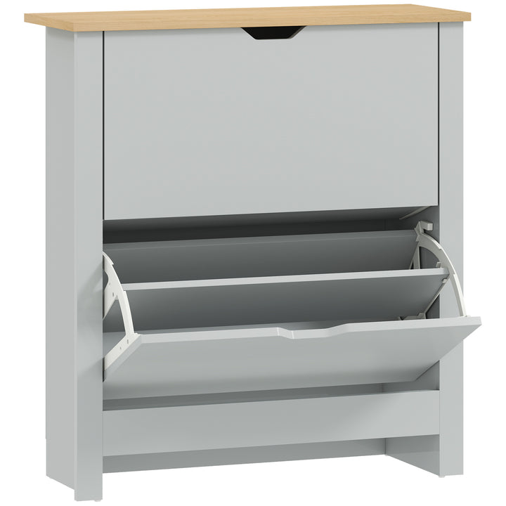 HOMCOM Slim Shoe Cabinet, Narrow Shoe Cupboard with 2 Flip Drawers, Adjustable Shelves for 12 Pairs of Shoes, Light Grey