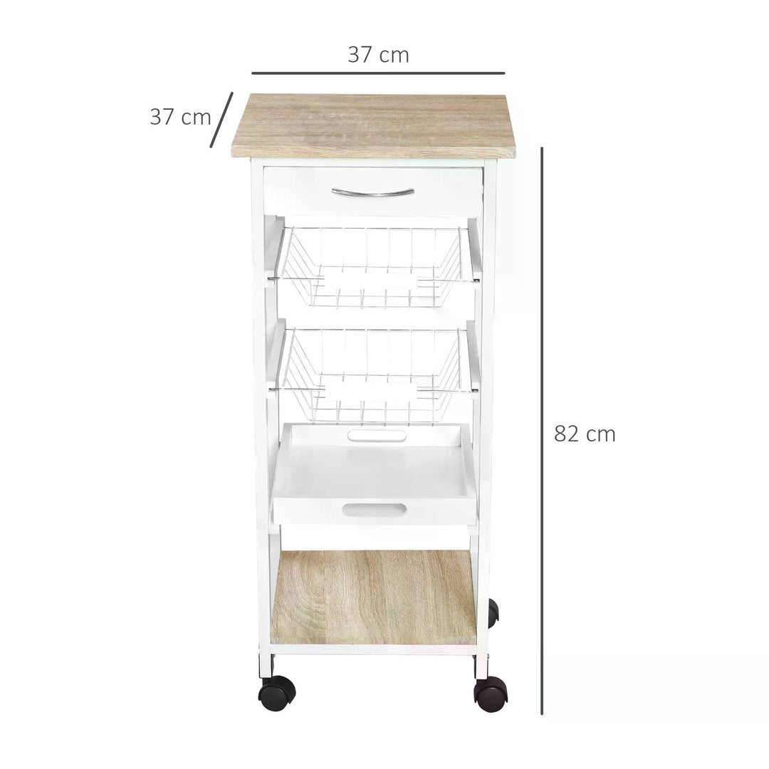 HOMCOM Mobile Rolling Kitchen Island Trolley for Living room, Serving Cart with Drawer & Basket, White | Aosom UK