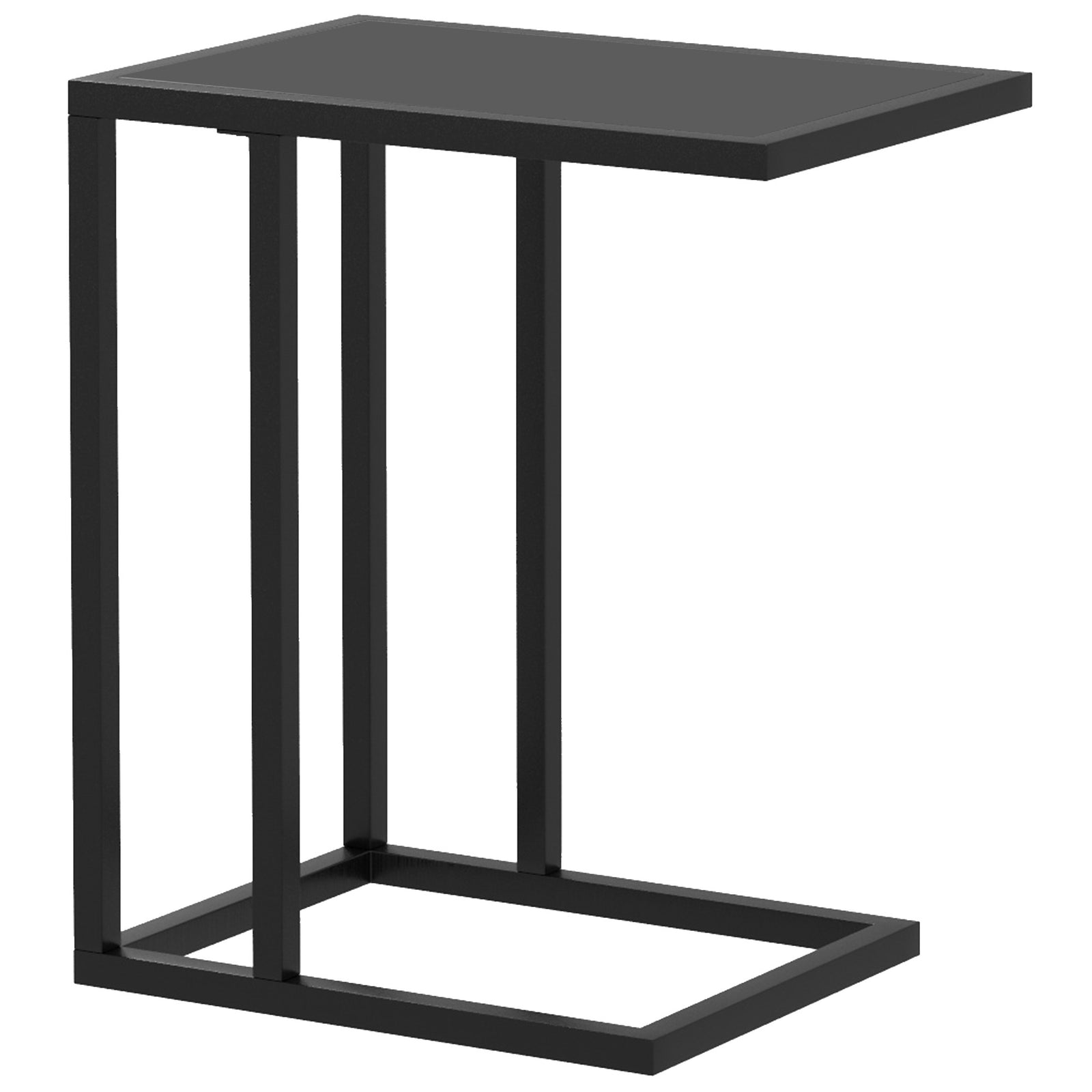 C Shape Bedside Table w/Metal Frame Wood-Effect Top Sofa Narrow Snack End Table for Living Room, Black