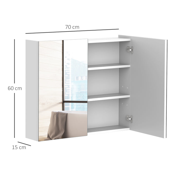 HOMCOM Wall Mounted Bathroom Mirror Cabinet, Double Door Storage Cupboard with Adjustable Shelf, 60H x 70W x 15D cm, White | Aosom UK