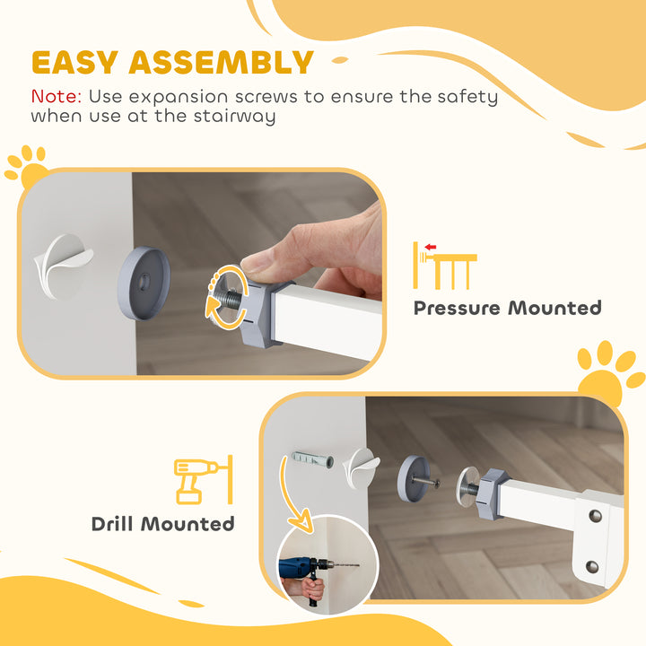 Adjustable Safety Gate w/ Two Extensions, Four Adjustable Screws, White