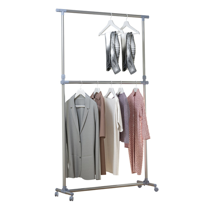 MCL Heavy Duty Clothes Hanger Garment Rail Hanging Display Stand Rack w/ Wheels Adjustable