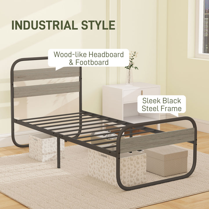 3ft Single Bed Frame, Industrial Style Metal Platform Bed Frame with Under Bed Storage, No Box Spring Needed, Easy Assembly, Grey