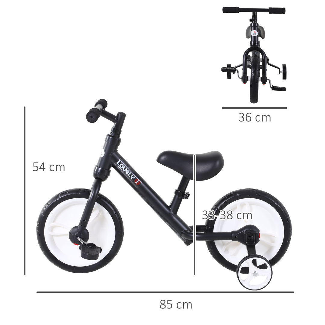 11 Inch Kids Balance Bike Training Pedal Bicycle W/ Removable Stabilizers EVA Tyres Adjustable Seat Height 2 to 5 Years Gift for Boys Girls Black