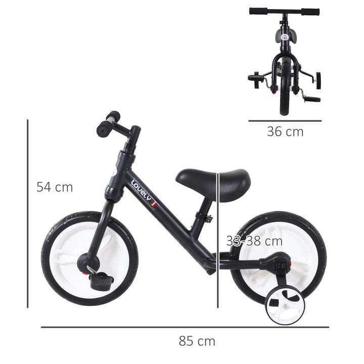 11 Inch Kids Balance Bike Training Pedal Bicycle W/ Removable Stabilizers EVA Tyres Adjustable Seat Height 2 to 5 Years Gift for Boys Girls Black