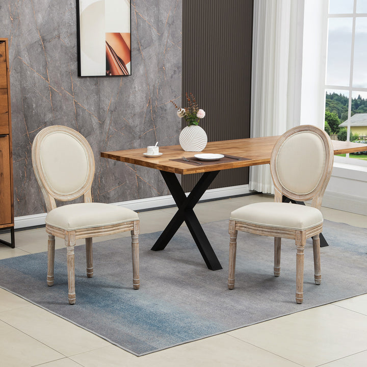 HOMCOM Dining Chairs Set of 2, French-Style Kitchen Chairs, Armless Accent Chairs with Backrest and Linen-Touch Upholstery, Cream | Aosom UK