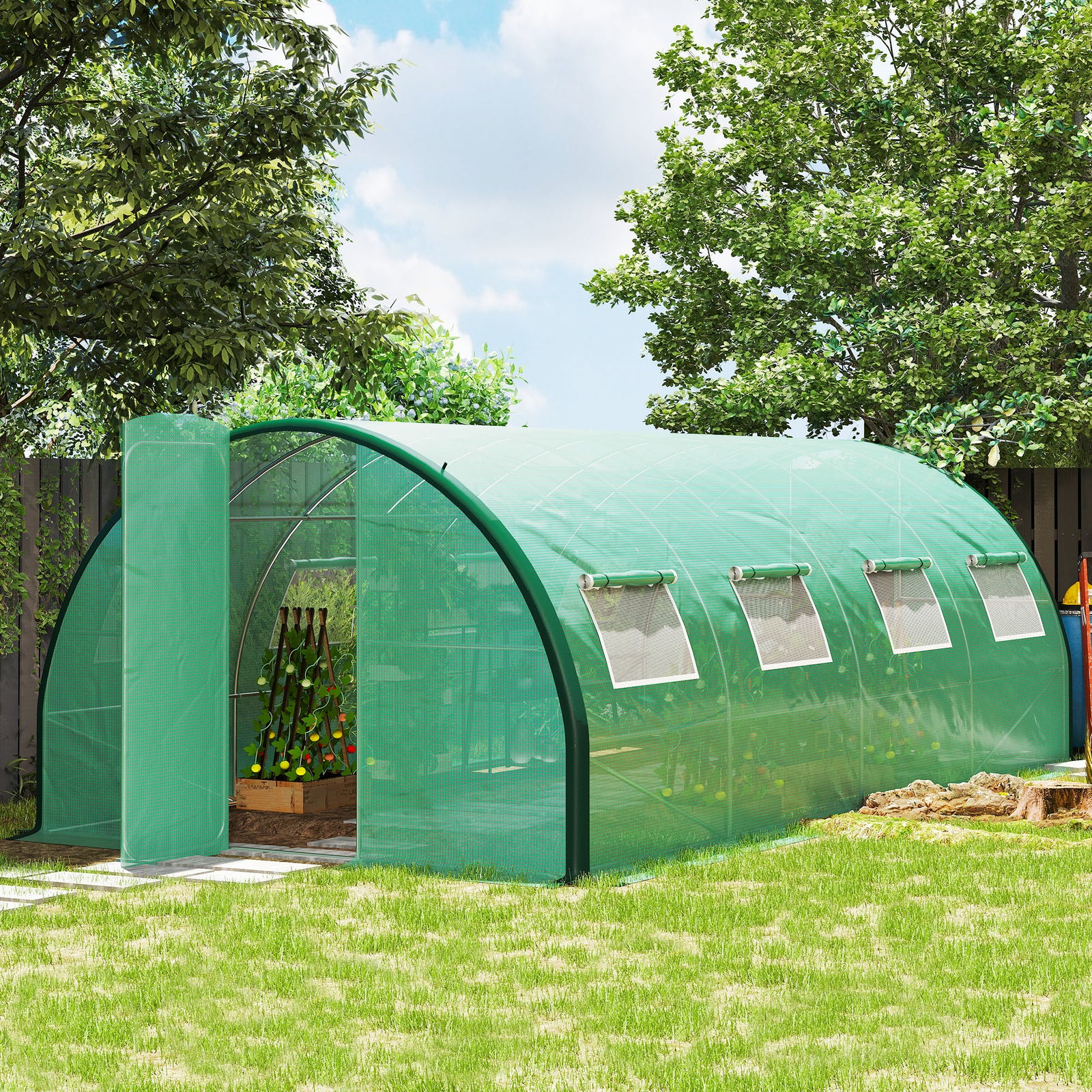 Polyethylene Upgraded Structure Walk-in Polytunnel Greenhouse, 6 x 3(m), Green