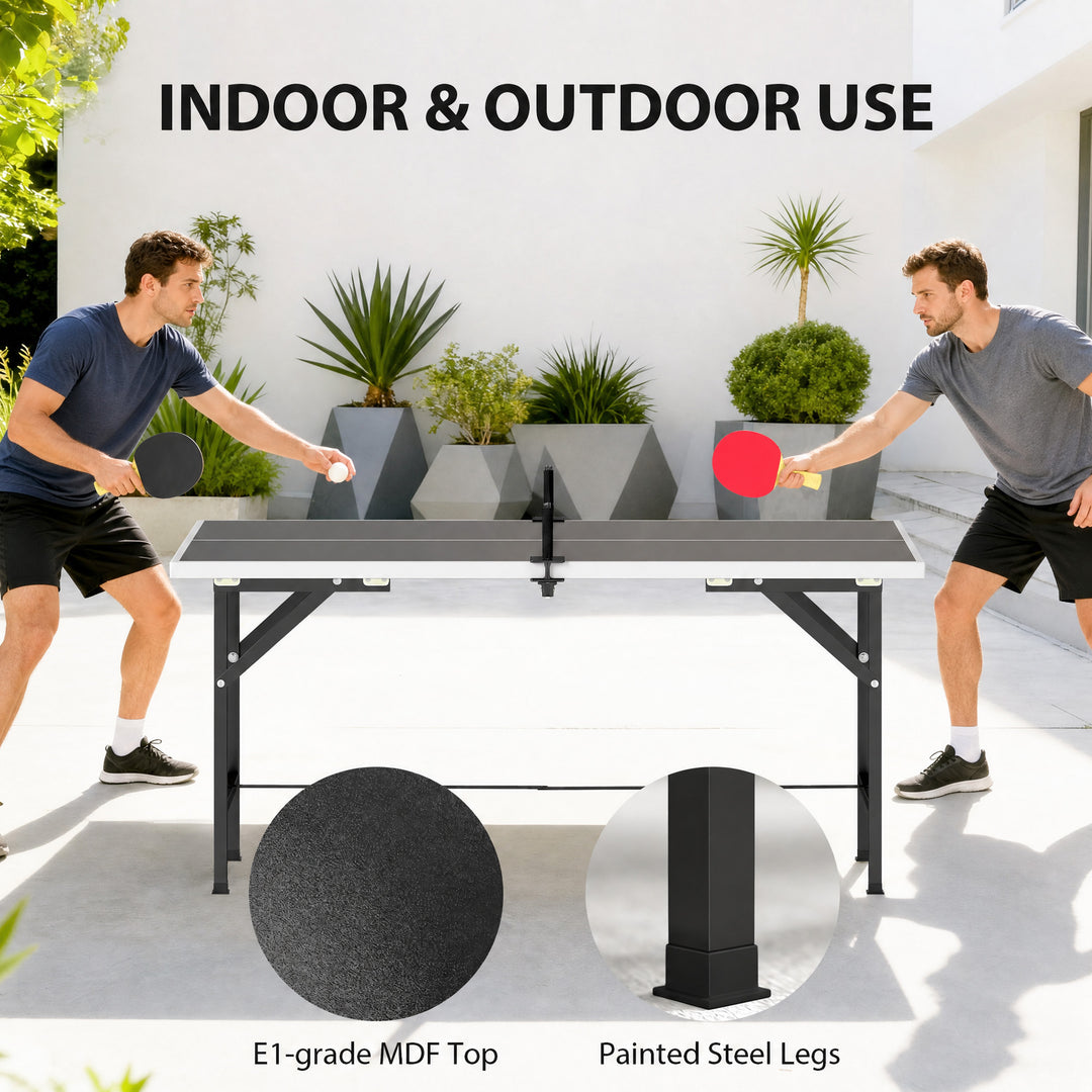 5ft Mid-Size Table Tennis Table, Ping Pong Table with Net, 2 Table Ten