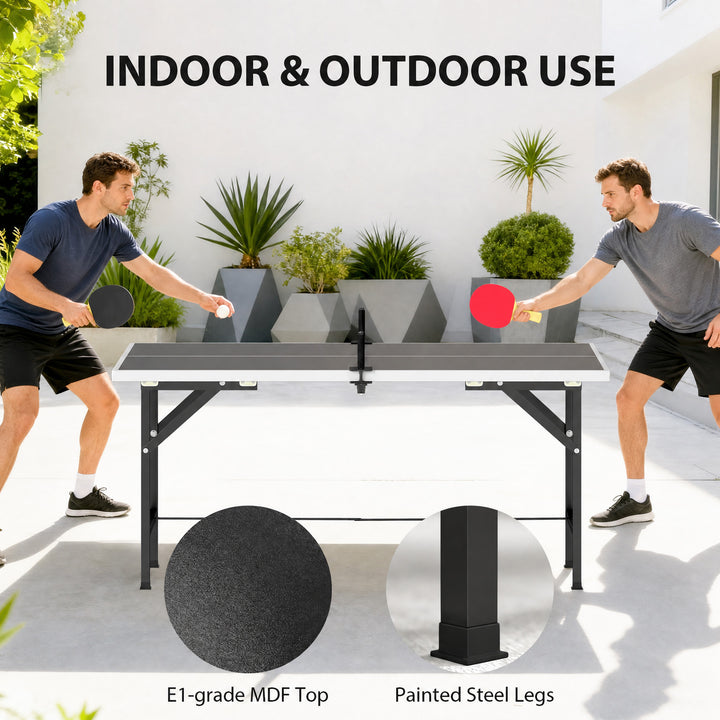 5ft Mid-Size Table Tennis Table, Ping Pong Table with Net, 2 Table Ten