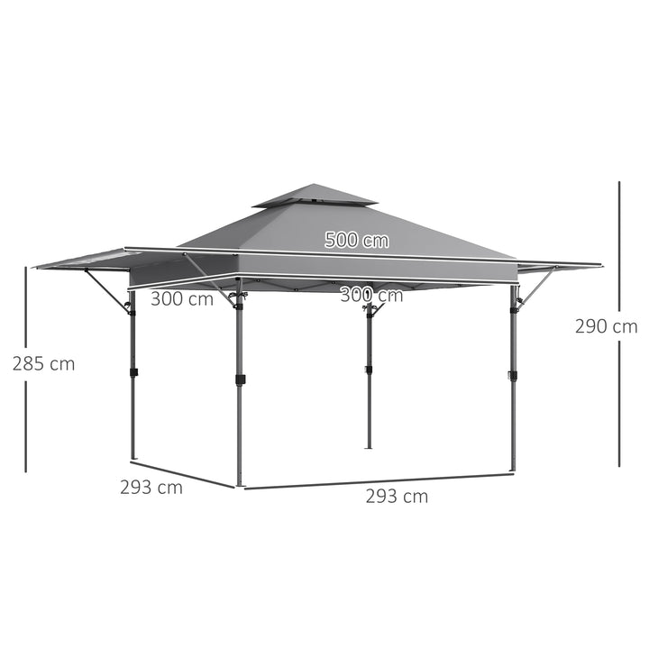 Outsunny 5 x 3(m) Pop Up Gazebo with Extend Dual Awnings, 1 Person Easy up Marquee Party Tent with 1