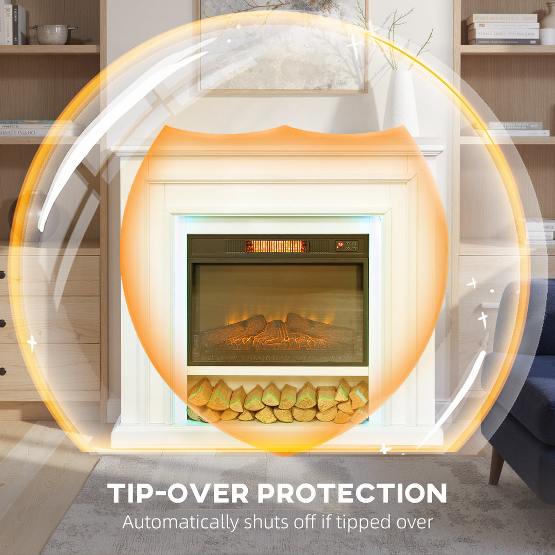 MCL Electric Fireplace with Surround, LED Lights, 38" 1800W Inset Electric Fire and Mantel Reach up to 30 m² with Realistic Flame Effect & 3 Brightness, Remote & Timer for Living Room, White