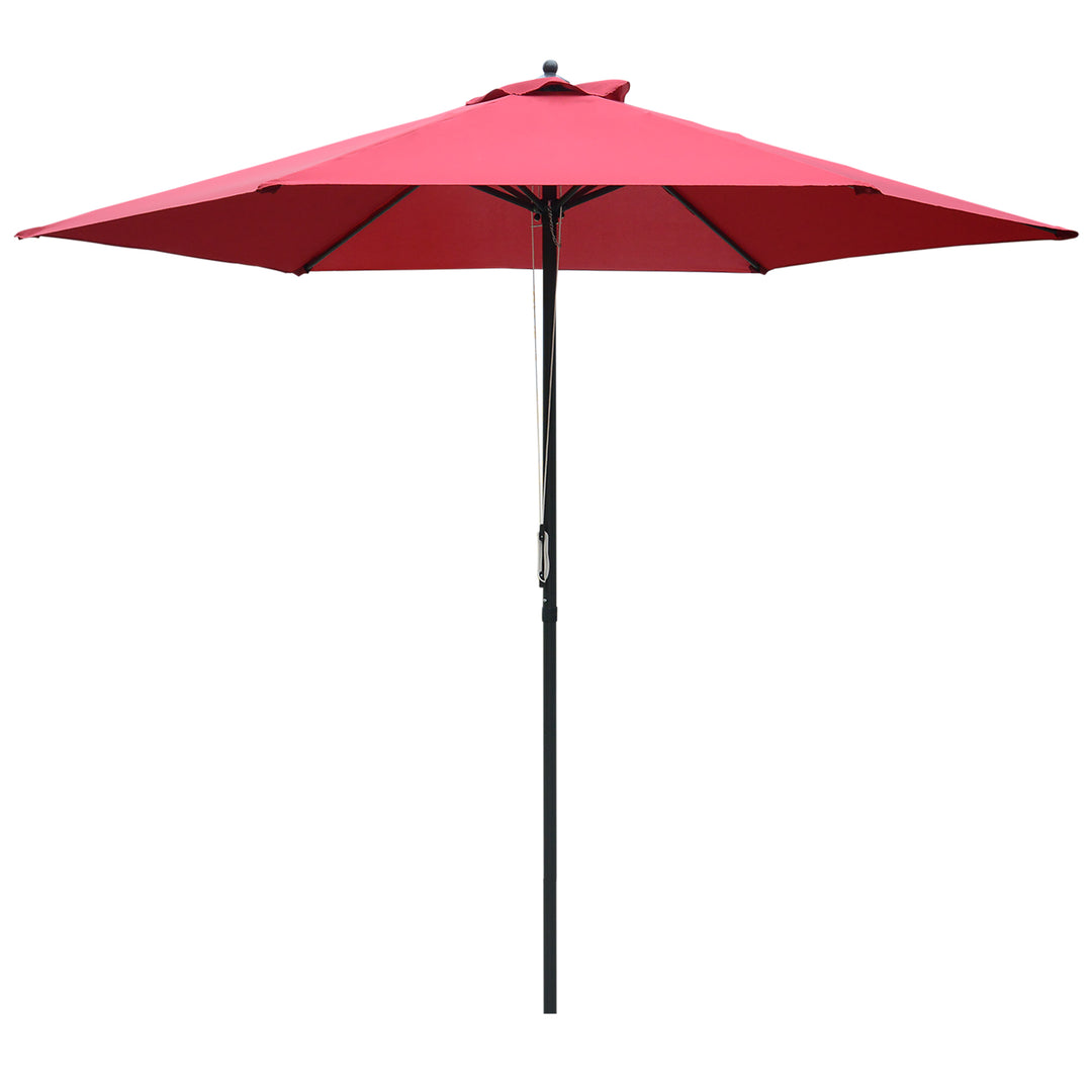 2.8m Garden Parasol Umbrella, Round Outdoor Market Table Umbrella Sun Shade Canopy, Wine Red