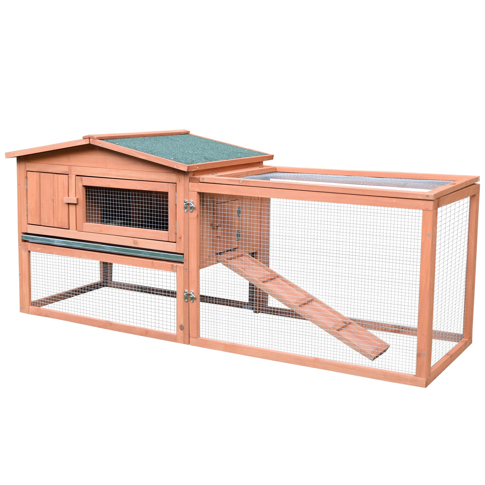 2 Floor Wooden Guinea Pigs Hutches House Bunny Coop Outdoor Garden Backyard, 158L x 58W x 68H cm