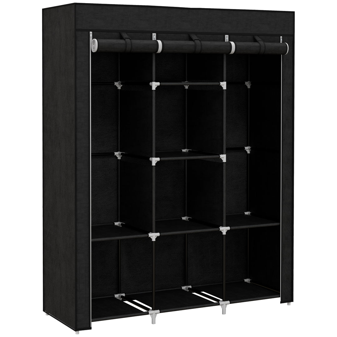 Fabric Wardrobe, with Rails and Shelves - Black