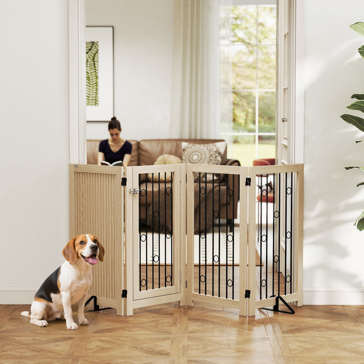 4 Panel Freestanding Pet Gate, Indoor Dog Barrier with Lockable Door, 