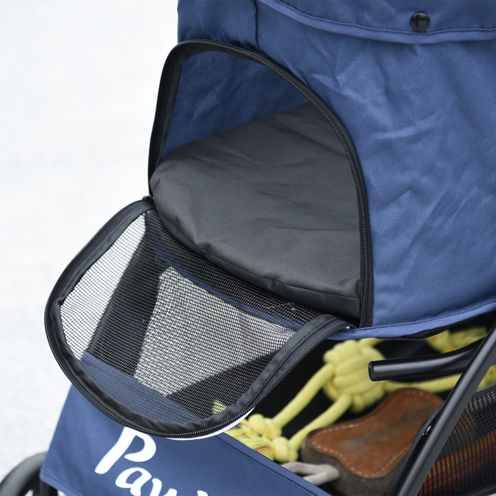 Foldable Pet Stroller for Dogs, Puppy Stroller, with Large Carriage, Brakes, Canopy - Blue