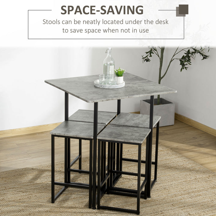 5pc Bar Table Set, Square Dining Table Set for 4 People, Home Kitchen Breakfast Bar Set with Steel Frame and Footrest, Concrete Grey